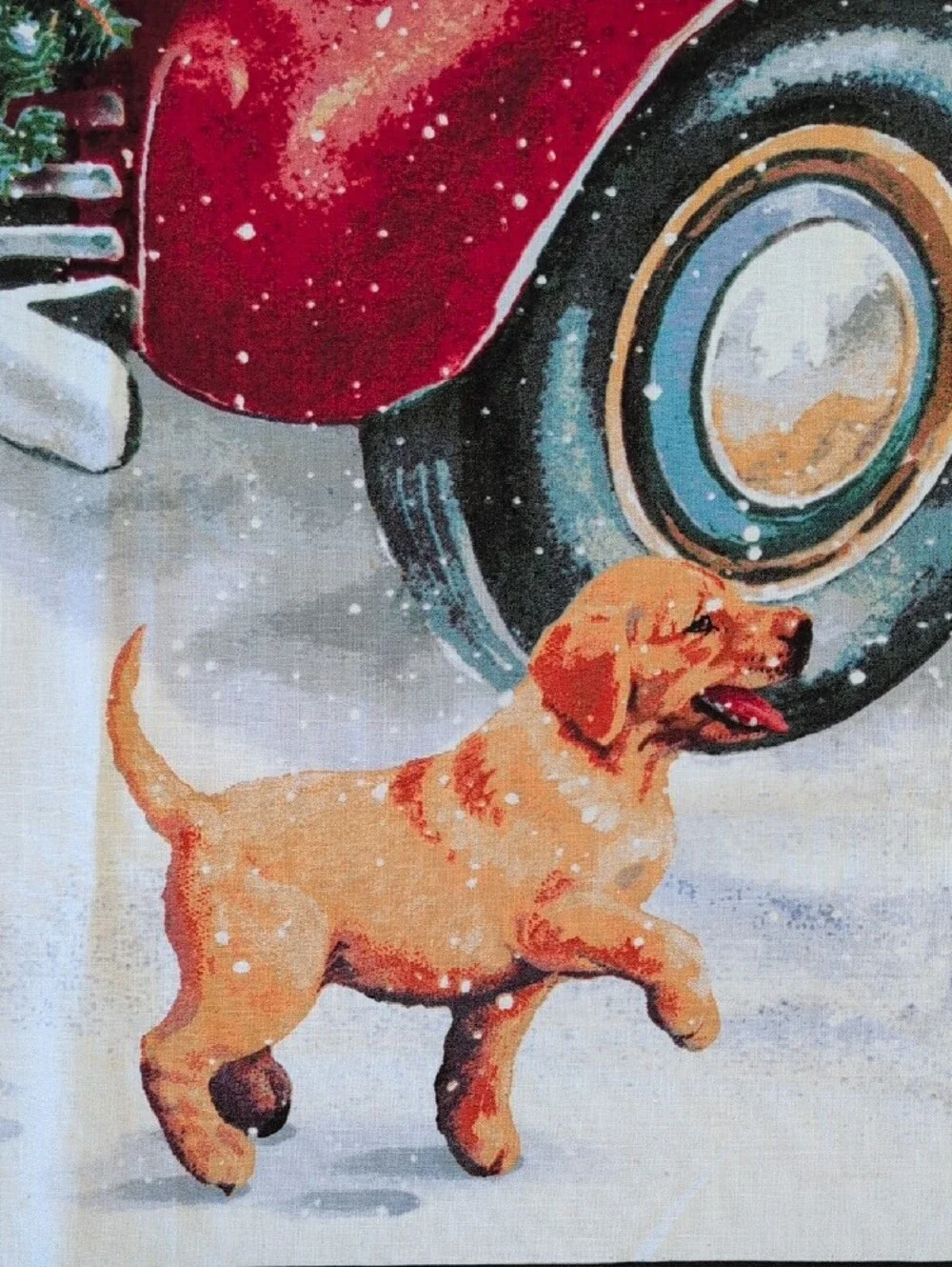 Holiday Red Vintage Truck & Snowman Decorative Panel